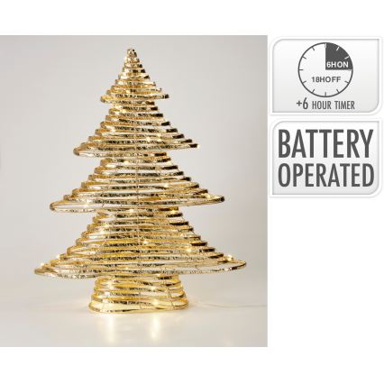 LED Ziemassvētku dekorācija 60xLED/3xAA 60 cm silti balta eglīte/zelta