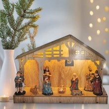LED Ziemassvētku rotājums LED/2xAA koka Kristus dzimšanas aina