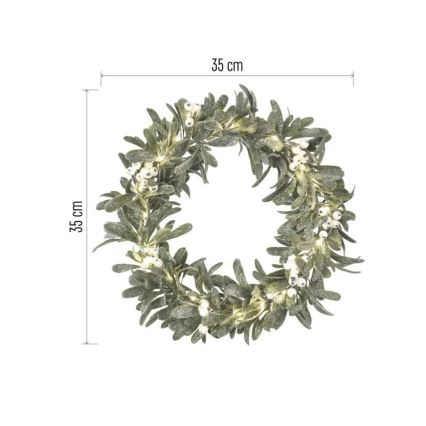 LED Ziemassvētku vainags, 25 LED / 3×AA, diametrs 35 cm