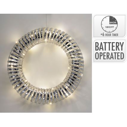 LED Ziemassvētku vainags 30xLED/3xAA Ø 40 cm silti balta / sudraba
