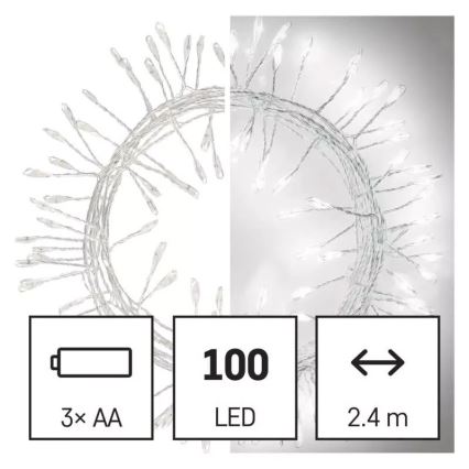 LED Ziemassvētku virtene 100xLED/3xAA 2,7 m vēsi balta