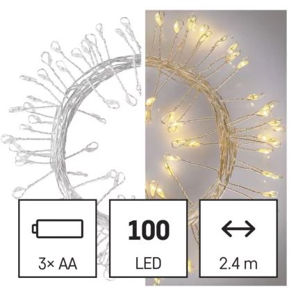 LED Ziemassvētku virtene 100xLED/3xAA 2,7m silti balta