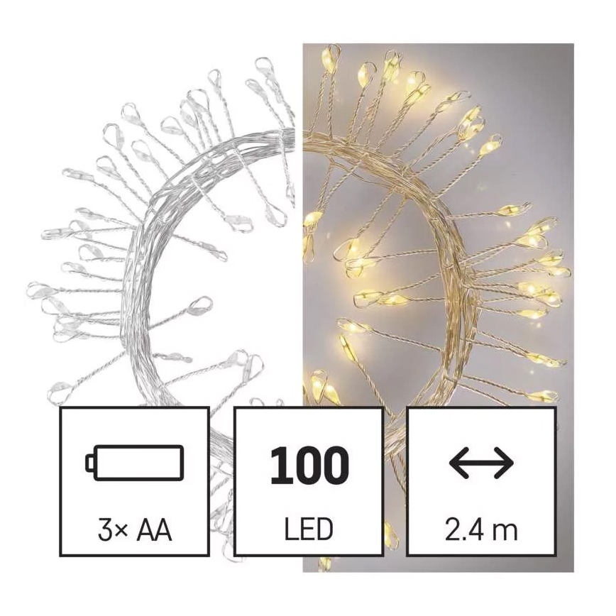 LED Ziemassvētku virtene 100xLED/3xAA 2,7m silti balta