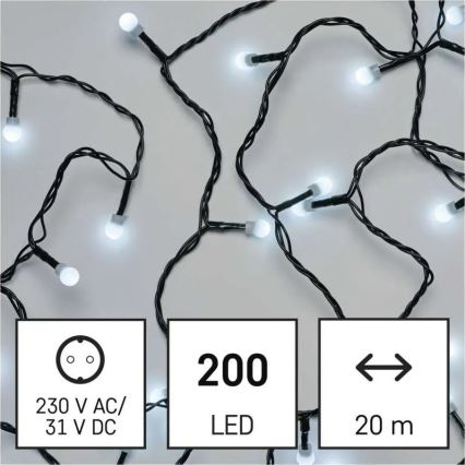 LED Ziemassvētku virtene 200xLED/8 režīmi 20m IP44 auksti balta