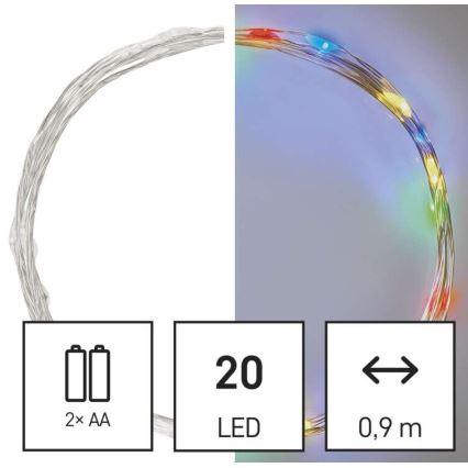 LED Ziemassvētku virtene 20xLED/2xAA 2,4m daudzkrāsaina