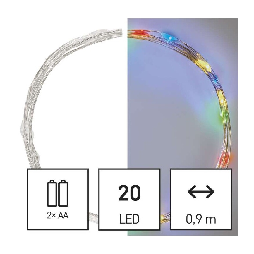 LED Ziemassvētku virtene 20xLED/2xAA 2,4m daudzkrāsaina
