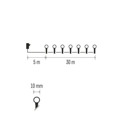 LED Ziemassvētku virtene 300 LED/8 funkcijas 35 m IP44 silta balta