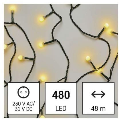 LED Ziemassvētku virtene 480 LED / 8 režīmi, 53 m, IP44, silta balta
