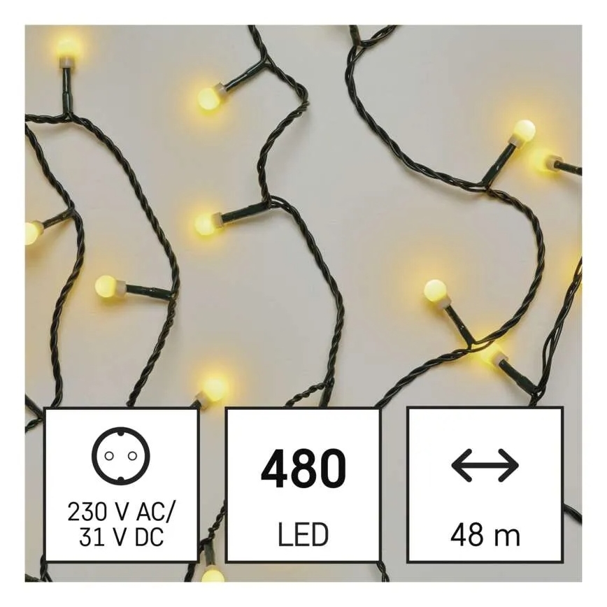 LED Ziemassvētku virtene 480 LED / 8 režīmi, 53 m, IP44, silta balta