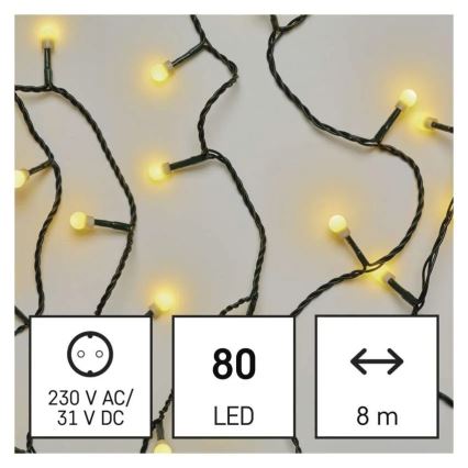 LED Ziemassvētku virtene 80 LED/230V/8 režīmi 13 m IP44 silti balta