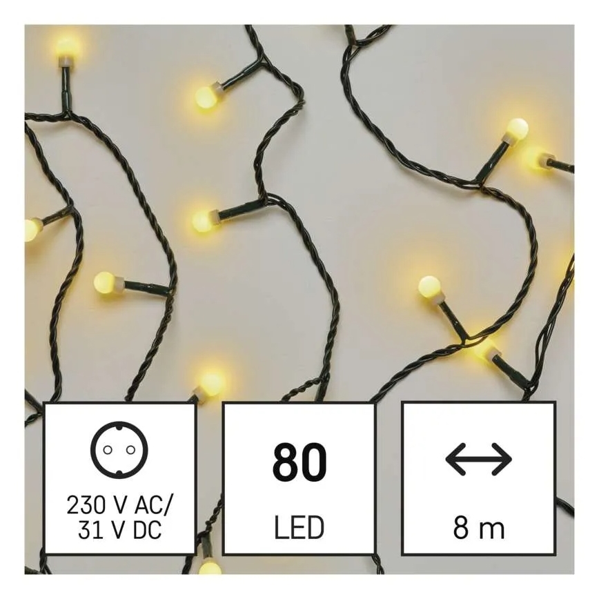 LED Ziemassvētku virtene 80 LED/230V/8 režīmi 13 m IP44 silti balta