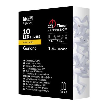 LED Ziemassvētku virtene CHAIN 10xLED/2xAA 1,85m siltā balta