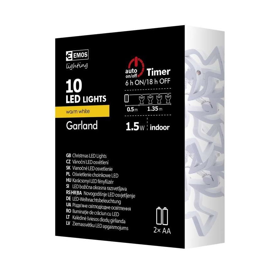 LED Ziemassvētku virtene CHAIN 10xLED/2xAA 1,85m siltā balta