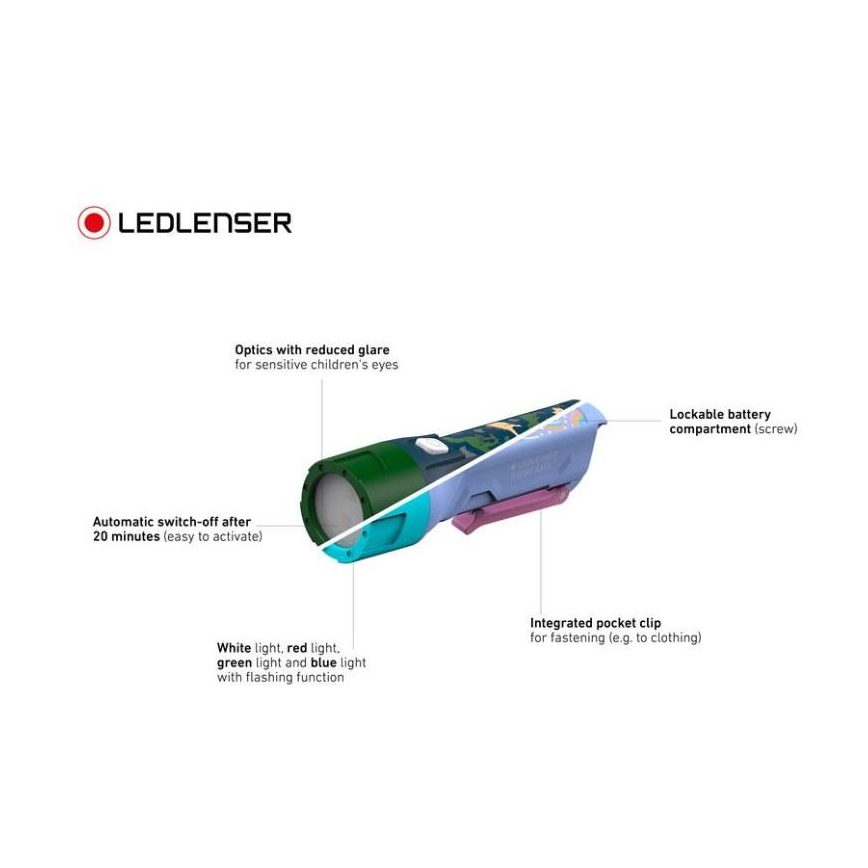 Ledlenser KIDBEAM4 RAINBOW - regulējams LED bērnu lukturītis, 2x AAA, IP44, violets