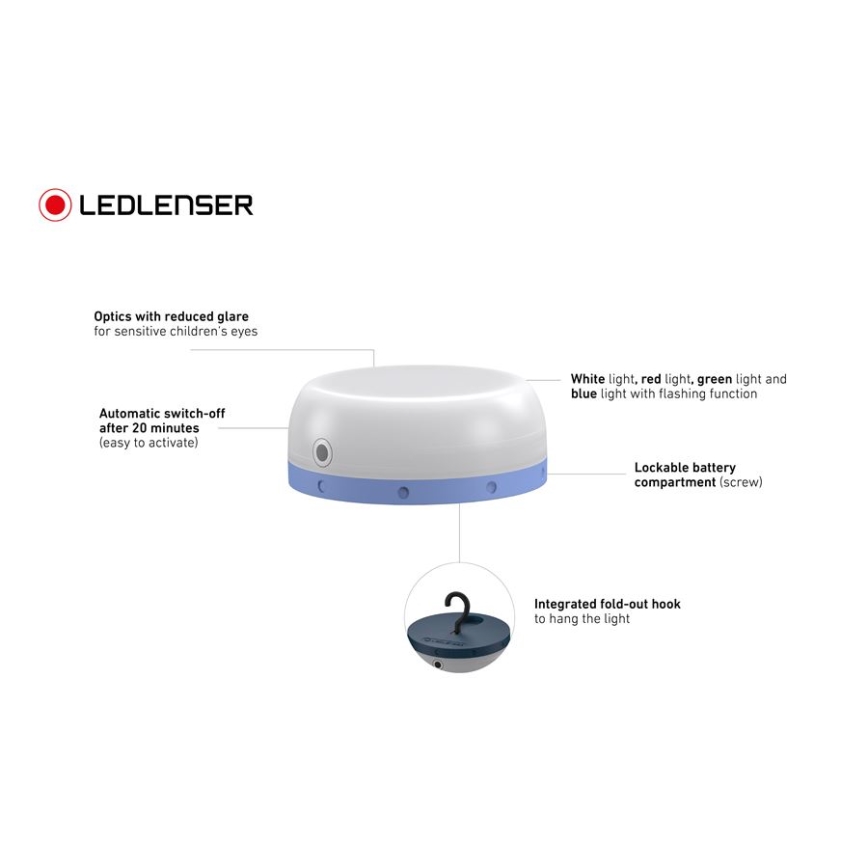 Ledlenser KIDCAMP6 RAINBOW - pārnēsājama LED lampa ar regulējamu spilgtumu LED/3xAAA IP44 zila