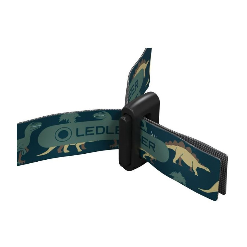 Ledlenser KIDLED4R DINO - uzlādējama bērnu LED galvas lampa ar regulējamu spilgtumu, 280 mAh, IPX4, 40 lm, 18 h, zaļa