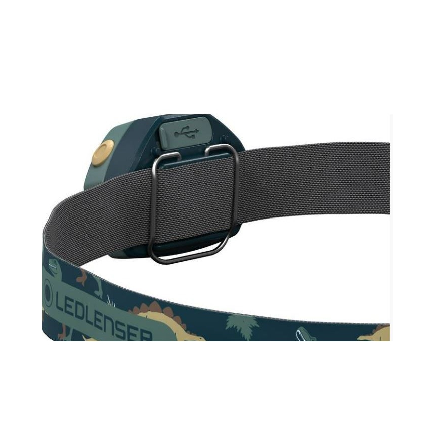 Ledlenser KIDLED4R DINO - uzlādējama bērnu LED galvas lampa ar regulējamu spilgtumu, 280 mAh, IPX4, 40 lm, 18 h, zaļa