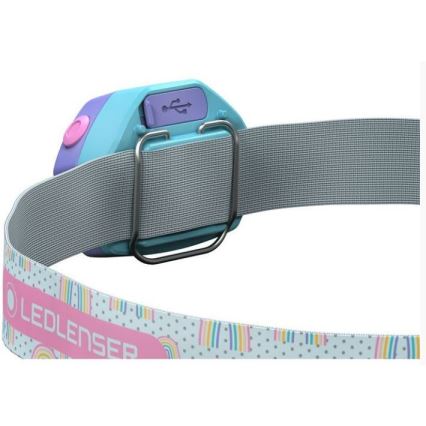Ledlenser KIDLED4R RAINBOW - uzlādējams bērnu LED galvas lukturis ar regulējamu spilgtumu, IPX4, 40 lm, 18 h, violets