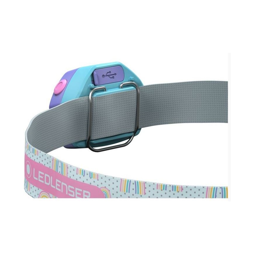 Ledlenser KIDLED4R RAINBOW - uzlādējams bērnu LED galvas lukturis ar regulējamu spilgtumu, IPX4, 40 lm, 18 h, violets