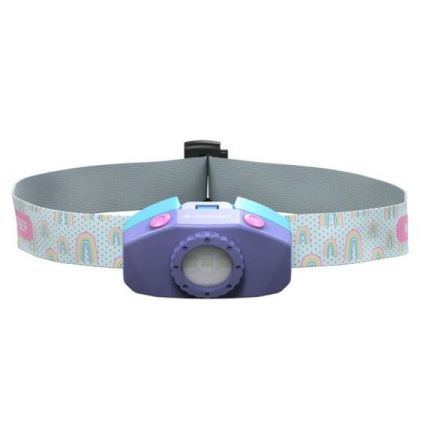 Ledlenser KIDLED4R RAINBOW - uzlādējams bērnu LED galvas lukturis ar regulējamu spilgtumu, IPX4, 40 lm, 18 h, violets