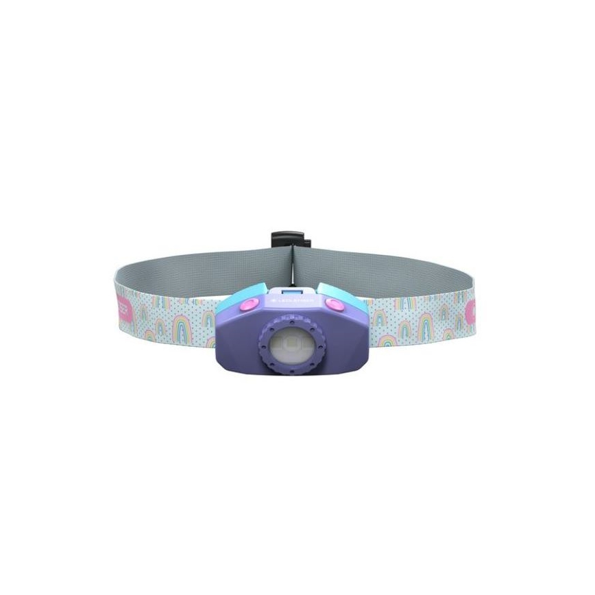 Ledlenser KIDLED4R RAINBOW - uzlādējams bērnu LED galvas lukturis ar regulējamu spilgtumu, IPX4, 40 lm, 18 h, violets