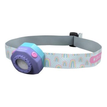 Ledlenser KIDLED4R RAINBOW - uzlādējams bērnu LED galvas lukturis ar regulējamu spilgtumu, IPX4, 40 lm, 18 h, violets
