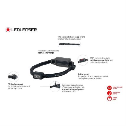 Ledlenser NEO5R - uzlādējamā LED galvas lampa ar regulējamu spilgtumu LED/1800 mAh IP54 600 lm 35 h melna/balta