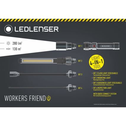 Ledlenser WORKERS FRIEND - uzlādējams LED darba lukturis ar regulējamu spilgtumu, 2500 mAh, 280 lm, 80 h, melns
