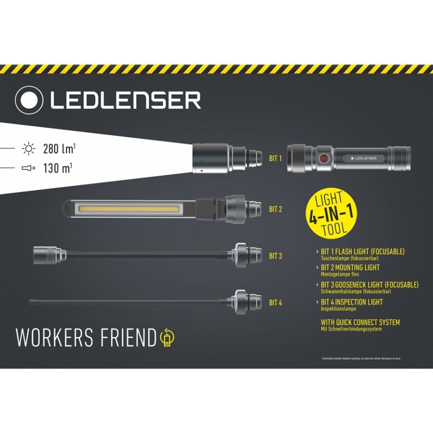 Ledlenser WORKERS FRIEND - uzlādējams LED darba lukturis ar regulējamu spilgtumu, 2500 mAh, 280 lm, 80 h, melns