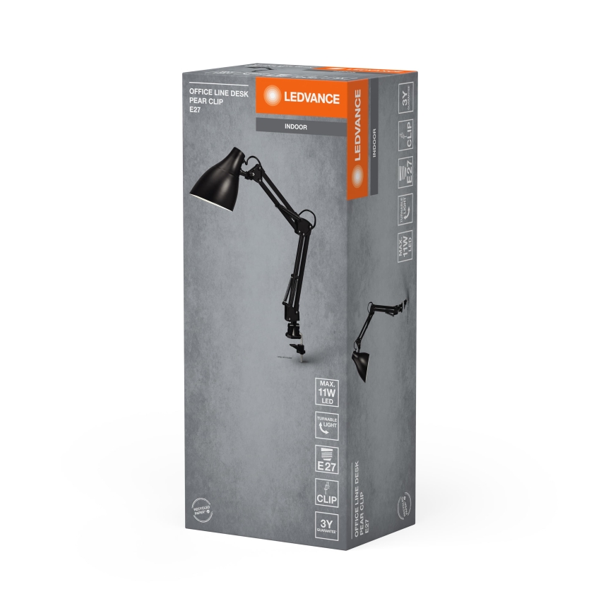Ledvance - Galda lampa ar skavu OFFICE LINE 1xE27/11W/230V melna