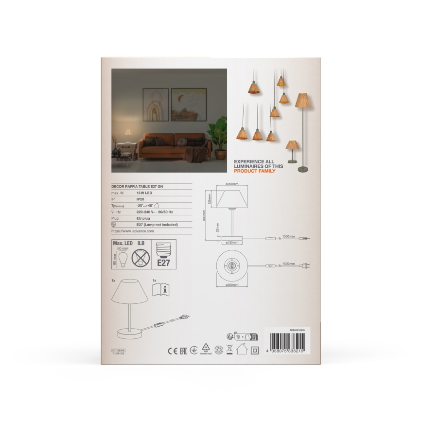 Ledvance - Galda lampa DECOR RAFFIA 1xE27/15W/230V raffia bast