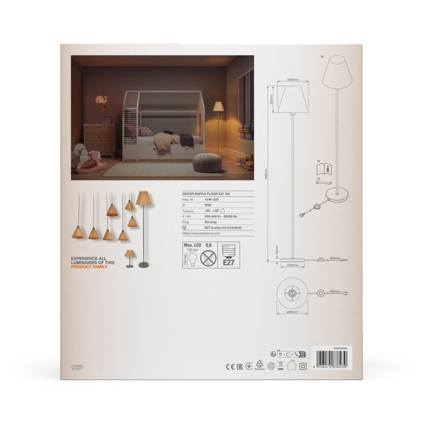 Ledvance - Grīdas stāvlampa DECOR RAFFIA 1xE27/15W/230V raffia bast