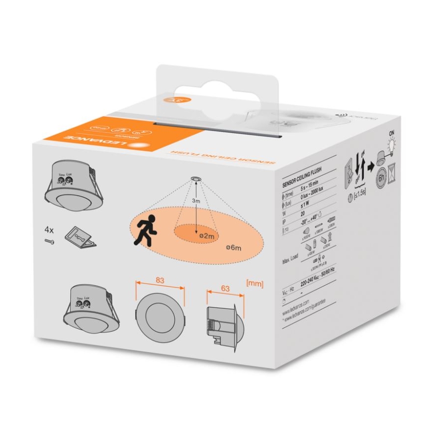 Ledvance - Iegremdējams infrasarkanais kustību sensors FLUSH 230V balts