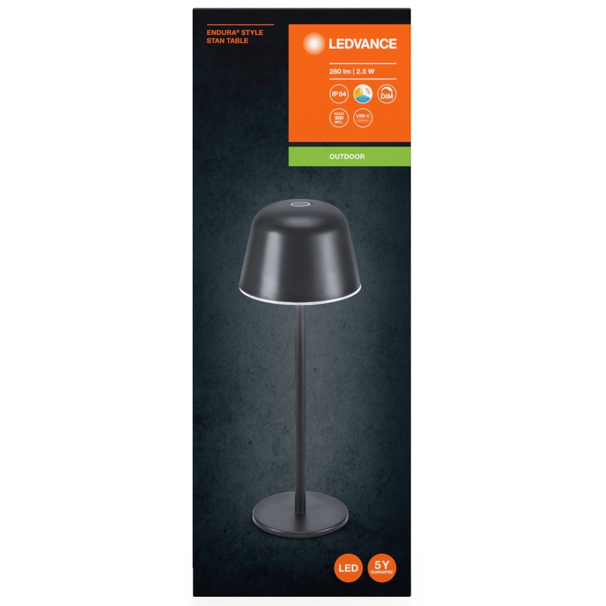 Ledvance - LED Aptumšojama āra uzlādējama lampa TABLE LED/2,5W/5V IP54 melna
