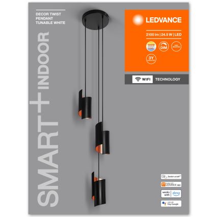 Ledvance - LED Aptumšojama lustra ar auklu SMART+ DECOR 3xLED/8W/230V melna Wi-Fi