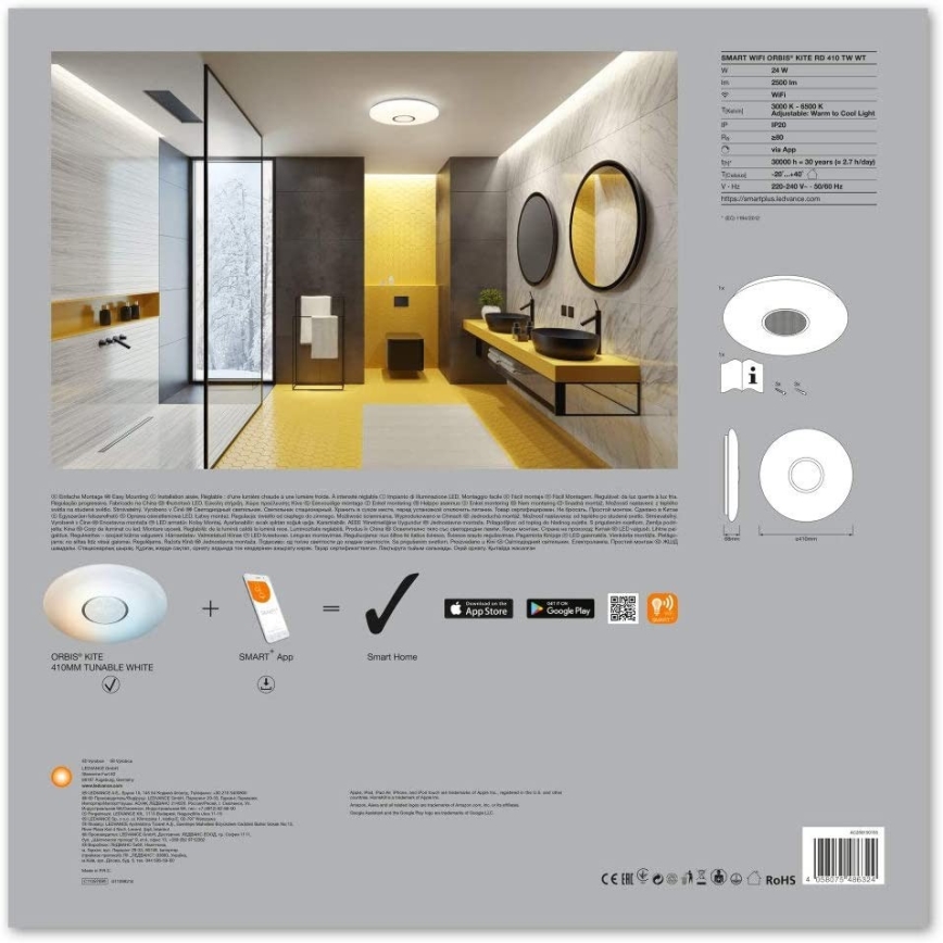 Ledvance - LED Aptumšojams griestu gaismeklis SMART+ KITE LED/24W/230V 3,000K-6,500K Wi-Fi