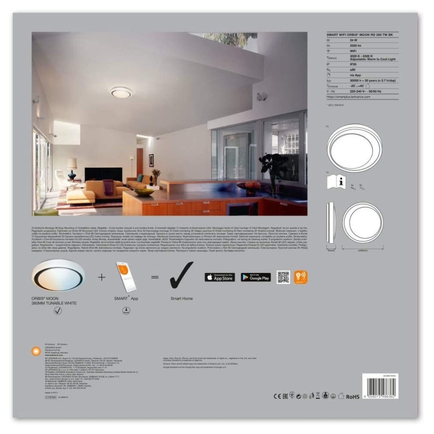 Ledvance - LED Aptumšojams gaismeklis  SMART+ MOON LED/24W/230V 3,000K-6,500K Wi-Fi