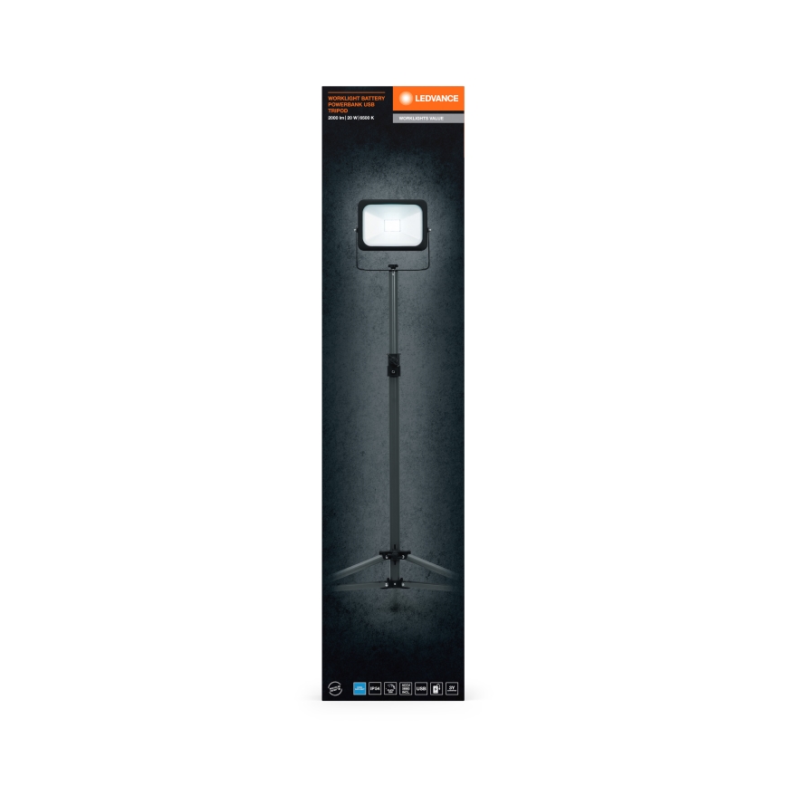 Ledvance - LED Aptumšojams prožektors ar turētāju WORKLIGHT TRIPOD LED/20W/3,7V 1500 mAh IP54