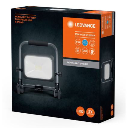 Ledvance - LED Aptumšojams āra lādējams prožektors WORKLIGHT BATTERY LED/20W/5V IP54