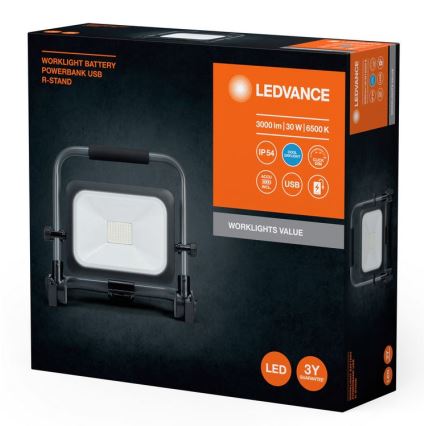 Ledvance - LED Aptumšojama āra uzlādējams Prožektors WORKLIGHT BATTERY LED/30W/5V 2200 mAh IP54