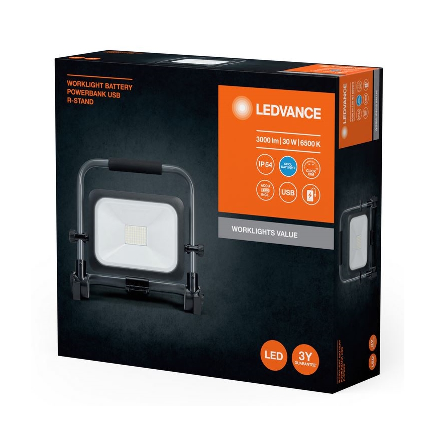 Ledvance - LED Aptumšojama āra uzlādējams Prožektors WORKLIGHT BATTERY LED/30W/5V 2200 mAh IP54