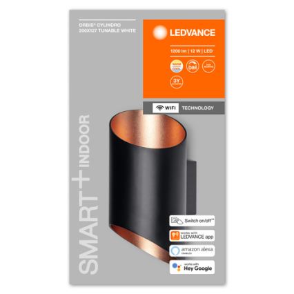 Ledvance - LED Aptumšojams sienas gaismeklis SMART+ CYLINDRO LED/12W/230V 3000-6500K Wi-Fi melns