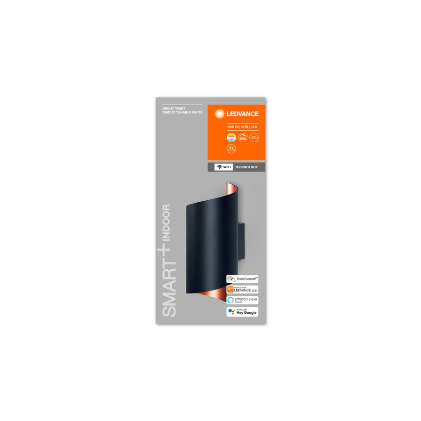 Ledvance - LED Aptumšojams sienas gaismeklis SMART+ TWIST LED/12W/230V 3000-6500K Wi-Fi melns