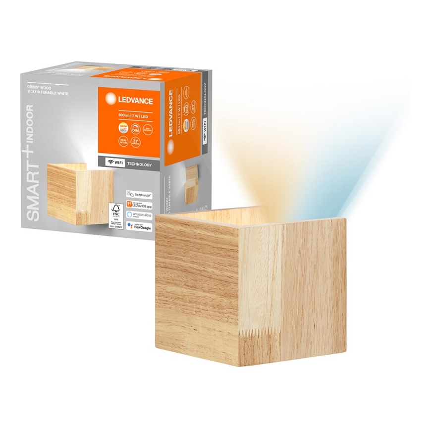 Ledvance -LED Aptumšojams sienas gaismeklis SMART+ WOOD LED/7W/230V 3000-6500K Wi-Fi