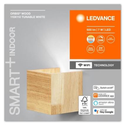 Ledvance -LED Aptumšojams sienas gaismeklis SMART+ WOOD LED/7W/230V 3000-6500K Wi-Fi