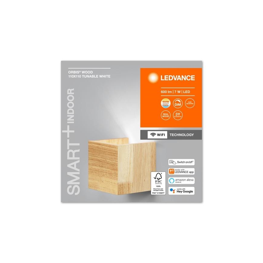 Ledvance -LED Aptumšojams sienas gaismeklis SMART+ WOOD LED/7W/230V 3000-6500K Wi-Fi