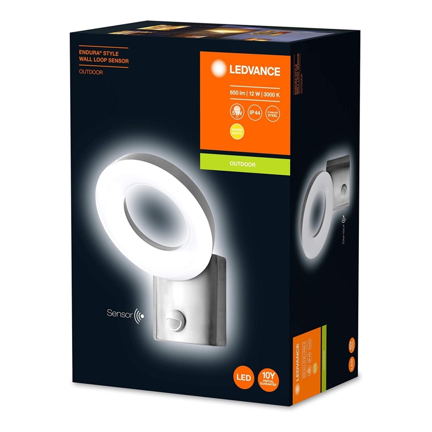 Ledvance - LED  Āra sienas gaisma ar sensoru LOOP 1xLED/12W/230V IP44