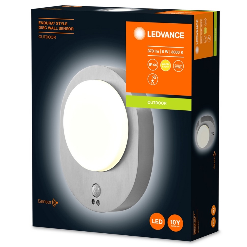Ledvance - LED Āra sienas gaismeklis ar sensoru DISC LED/8W/230V IP44