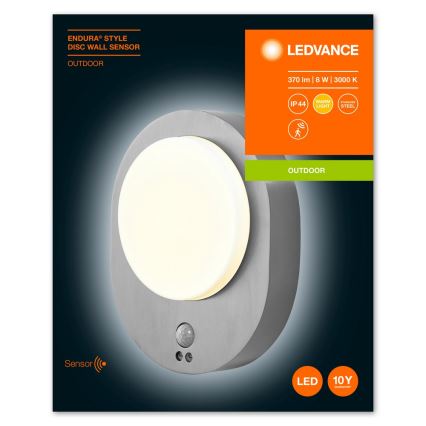 Ledvance - LED Āra sienas gaismeklis ar sensoru DISC LED/8W/230V IP44