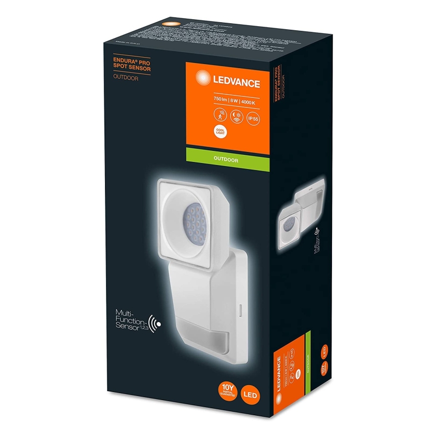 Ledvance - LED Āra sienas gaismeklis ar sensoru SPOT LED/8W/230V IP55 balts